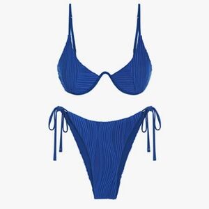 Women's Bikini Sets Ribbed Two Piece Swimsuits Underwire Adjustable Back Clasp L